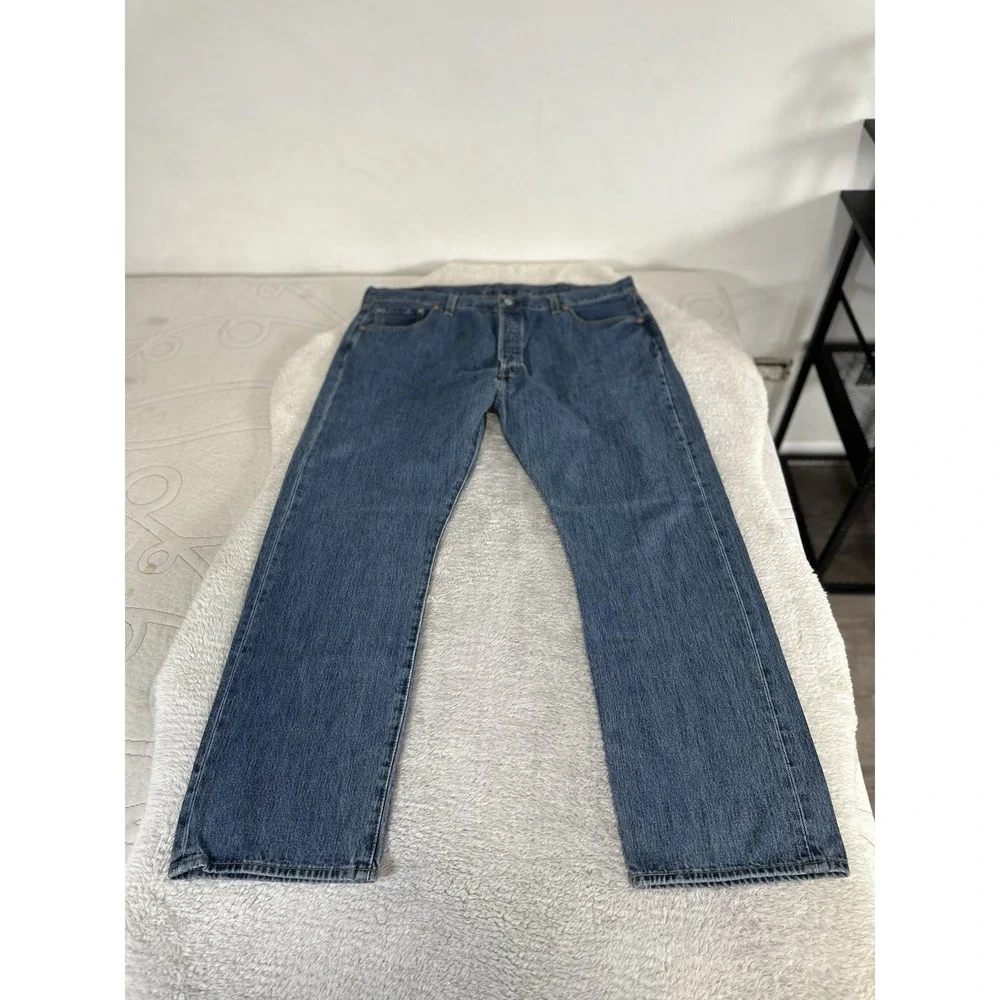 Levis 501 Original Straight Button Fly Blue Denim Jeans 42x30 B&T Pants